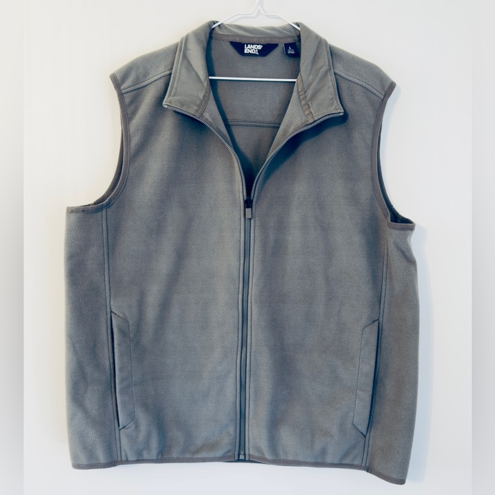 Lands' End Men's Gray Fleece Vest Grey Large
